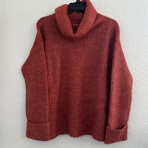 Ann Taylor Chunky Knit Sweater Womens L Rusty Red Marled Cowl Neck Warm Cozy - Picture 1 of 6
