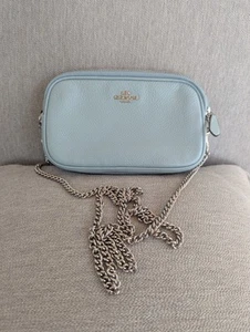 Coach Blue Pebbled Leather Purse Crossbody Silver Chain Strap Small Bag Clutch - Picture 1 of 11