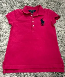 POLO RALPH LAUREN Girls Polo Shirt 7 Bright Pink Pony Logo Short Sleeve Cotton - Picture 1 of 7