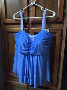 FIT 4 U Tankini Top 22W Swimsuit BLUE LAVENDER NEW NWT Fit 4 UR Tummy - Picture 1 of 6