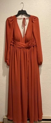 NOVO - LINDO Vestido Comprimento Total Laranja Queimado Azazie Tamanho 16 - Imagem 1 de 4