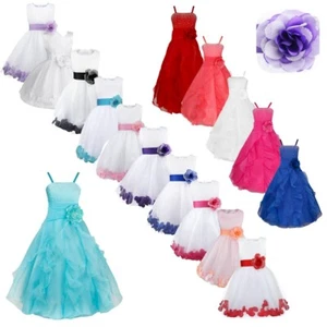Petals Flower Girls Wedding Dress Birthday Party Bridesmaid Maxi Gown Princess - Picture 1 of 81