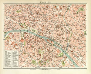 Paris Innenstadt historischer Stadtplan Frankreich Karte Lithographie ca. 1892 - Bild 1 von 10