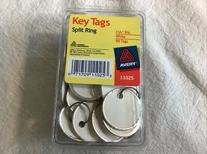 AVERY Metal Rim Key Tags, 1.25" Diameter Tag, Metal Split Ring, 50 Tags White - Picture 1 of 2