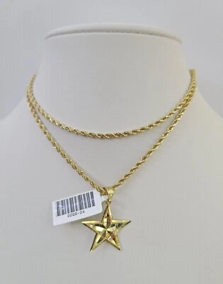 Conjunto de collar colgante estrella cadena cuerda 10k 2,5 mm oro amarillo 18"-30" Foto 1 de 4