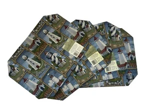 Vintage Home Trends Lighthouse Placemats Tapestry Woven Beach House Set Of 4 NEW - Picture 1 of 10