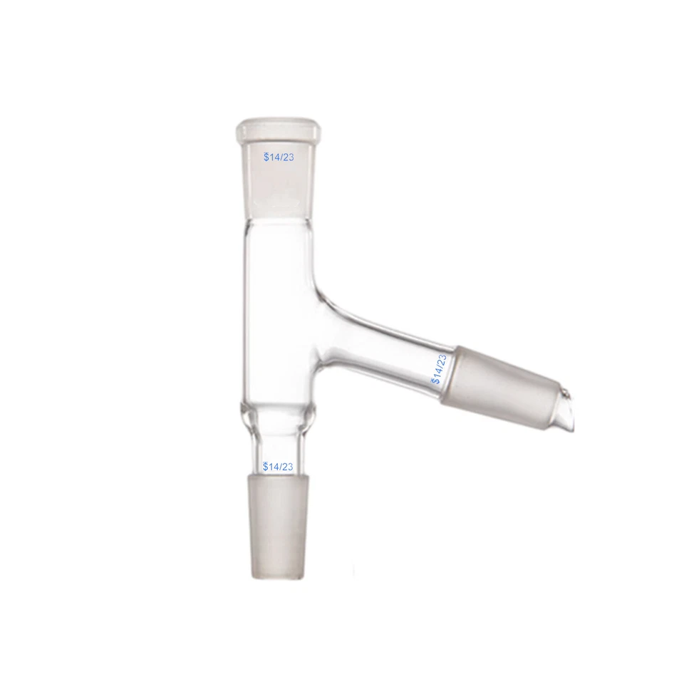 14/23 Three Way Adapter 75° Bend Glass Distillation Head Laboratory Glassware - Image 1 of 1