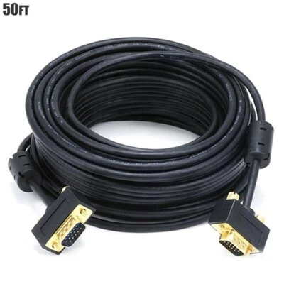 50FT SVGA VGA Male to Male Monitor Cable Ultra Slim Cord Gold w/ Ferrite Cores  - Image 1 of 3