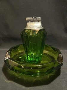 Viking Art Glass Diamond Point Green Lighter & Ashtray - Picture 1 of 12