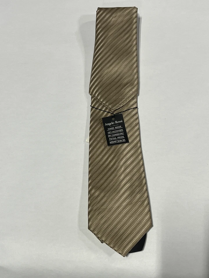 Corbata a rayas beige Angelo Rossi para hombre hecha a mano NUEVA Foto 1 de 3