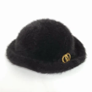 Vintage Womens Kangol Cloche Bowler Hat Angora Blend Winter Hat Black - Picture 1 of 4