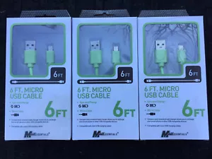 Mobil Essentials Green 6 Ft Micro USB Cord Charging Sync Android Devices X 3 - Picture 1 of 3