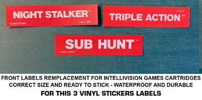 INTELLIVISION 3 FRONT LABELS GAMES CARTRIDGES DECAL STICKER REMPLACEMENT-DURABLE - Image 1 of 4