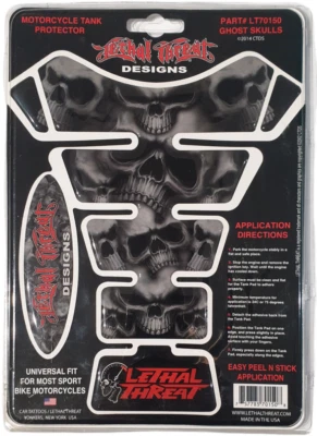 LETHAL THREAT "GHOST SKULLS" MOTORCYCLE TANK PAD PROTECTOR BIKE - Image 1 of 2