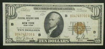 1929 $10 Ten Dollars Federal Reserve Bank NEW YORK National Currency Bill - Image 1 of 2