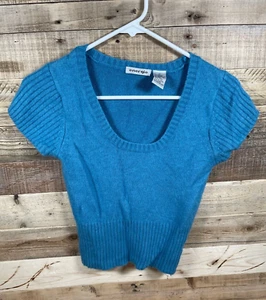 Suéter Energie Azul Para Mujer (M) Angora Manga Corta Lana Suave Elástico Tejido Top - Imagen 1 de 3
