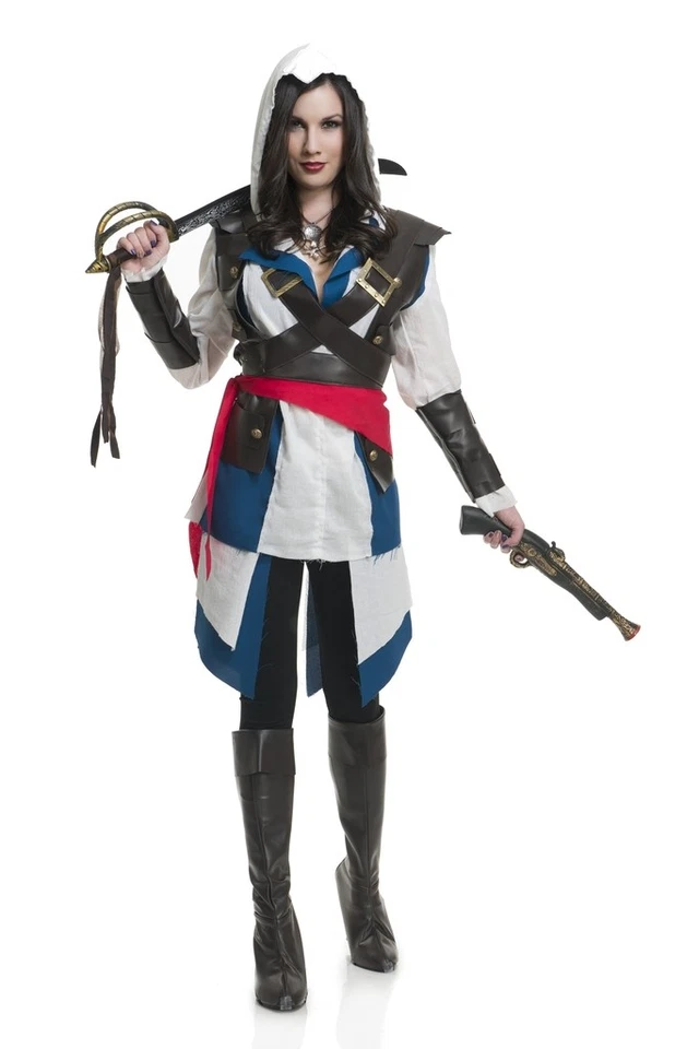 Женский взрослый БЕСПОЩАДНЫЙ ПИРАТСКИЙ роскошный костюм убийцы  - Изображение 1 из 1