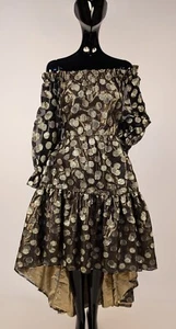 POSH VINTAGE 1980’S METALLIC GOLD LAME + DOT ORGANZA COCKTAIL DRESS BY ADOLFO - Picture 1 of 8