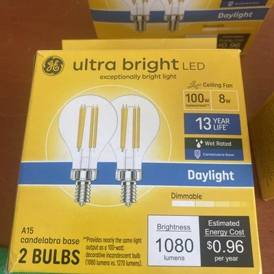 GE 100-Watt EQ A15 Daylight Candelabra Base e-12 Dimmable LED General 2-pack - Image 1 of 4