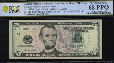 2006 $5 FRN 00002006 SERIAL 68PPQ - Image 1 of 3