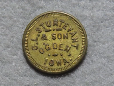 OGDEN, IOWA   O. L.  STURTEVANT  & SON    1¢    TOKEN - image 1 of 2