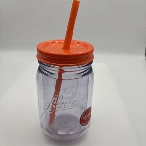 Aladdin Insulated Plastic 16oz Mason Jar Tumbler  Orange Lid W/Straw Brand New ! - Picture 1 of 3