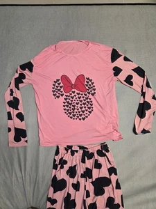 Pajama Set Youth Pink Black Micky Mouse Print Long Sleeve Sleepwear Loungewear - Picture 1 of 9