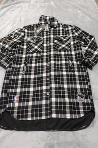 Golden State Warriors Women's Large Black White Plaid Button Up Jacket Shirt - Picture 1 of 10