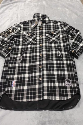 Golden State Warriors Women's Large Black White Plaid Button Up Jacket Shirt - Image 1 of 4