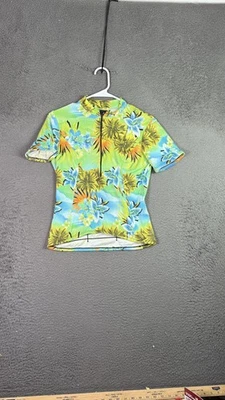 Shebeest Cycling Shirt Womens Medium Blue Green Floral Tropical Jersey USA - Image 1 of 4