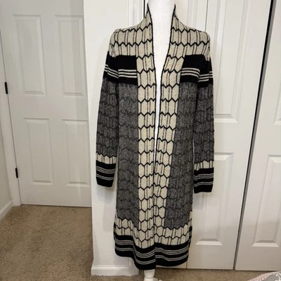 BCBG Maxazria Open Cardigan Knit Open Front Sweater Geometric Ornament Sz M NWT - Image 1 of 4