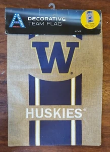 New Washington Huskies Decorative Team Flag 12 1/2" x 18"  Burlap Garden Flag - Picture 1 of 5