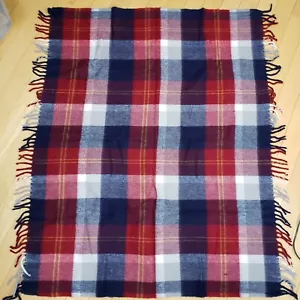 Faribo Stadium Sports Blanket Throw Red Blue Plaid Tartan Fringe - Picture 1 of 4