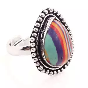 Rainbow Calsilica Gemstone Silver Plated Handmade Adjustable Ring Jewelry R-1127 - Picture 1 of 3