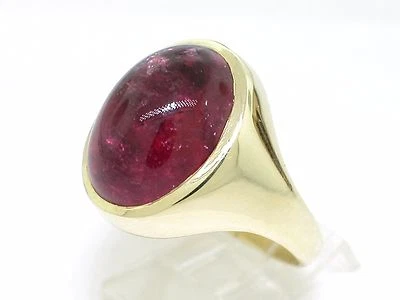 Roter Turmalin Ring 585 Gelbgold 14Kt Gold natürlicher  Rubellit Cabochon - Bild 1 von 4
