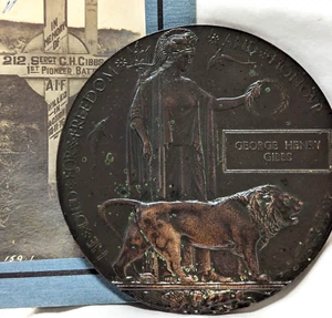*Gibbs 1st Pioneer Battalion KIA 1916 WW1 Australian memorial Plaque & photo AIF - Picture 1 of 10
