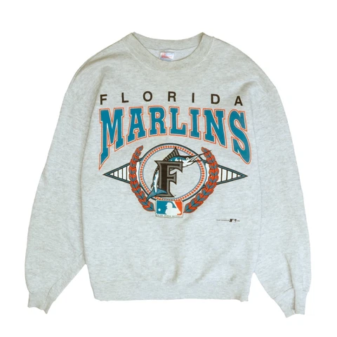 Vintage Florida Marlins Sweatshirt Crewneck Size Large Gray 90s 1993 MLB Cover
