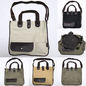 Mens Canvas/Cotton Shoulder Messenger Bag Travel Laptop School Olive Tan New - Picture 1 of 1