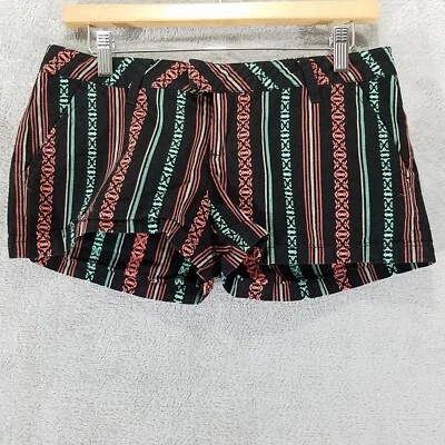 Volcom Shorts Womens 5 Black Green Orange Striped Frochickie Chino - Image 1 of 4