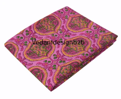 5 Yard Indian Hand Block Geometric Print Pure Cotton Running Fabric Pink - Image 1 of 4