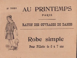 ORIGINAL Antique FRENCH Sewing Pattern - PARIS - Girl's Dress - Age 5-7 - Picture 1 of 2