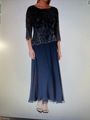 Vestido para mujer J Kara pequeño floral con cuentas azul marino/brillo/gris talla 14P Foto 1 de 4