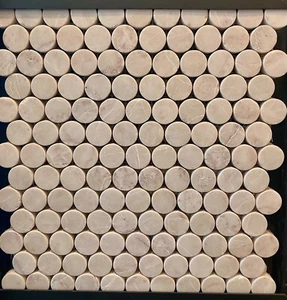 1x Full Sheet Sample : Tumbled Baby Blush Marble 25mm Penny Round Mosaic - Picture 1 of 1