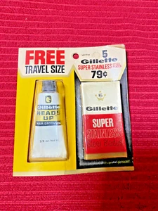 Gillette 5-Stainless Steel Razor Blades + Free Travel Size Heads Up Vintage 60's - Picture 1 of 8