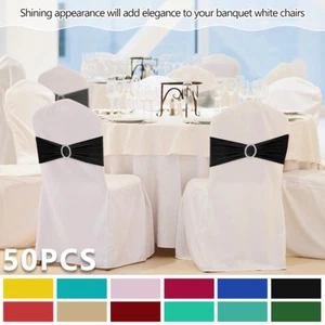 50Pcs Chair Sashes Sequin Stretch Bows Chair Bands Xmas Wedding Banquet Decor - Picture 1 of 36