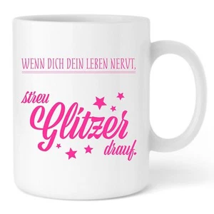 WD Kaffee-Tasse Streu Glitzer drauf Einhorn Unicorn Spruch spülmaschinenfest Fun - Picture 1 of 2