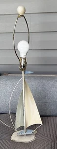 Vintage Metal Sailboat Table Lamp Nautical Whitewash Coastal Accent - Picture 1 of 13