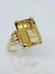 14K Yellow Gold Emerald Cut Citrine Solitaire Ring Size 8.5 MSRP $2,625 - Picture 1 of 12