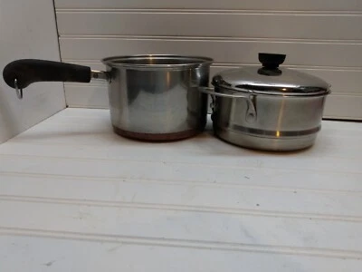 Revere Ware 3 Qt Saucepan Copper Clad Stainless Frying Pot Steamer Insert & Lid - Image 1 of 4