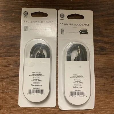 Onn 3.5 mm Aux Audio Cable 4 ft  - Black - Set Of 2 - Image 1 of 2